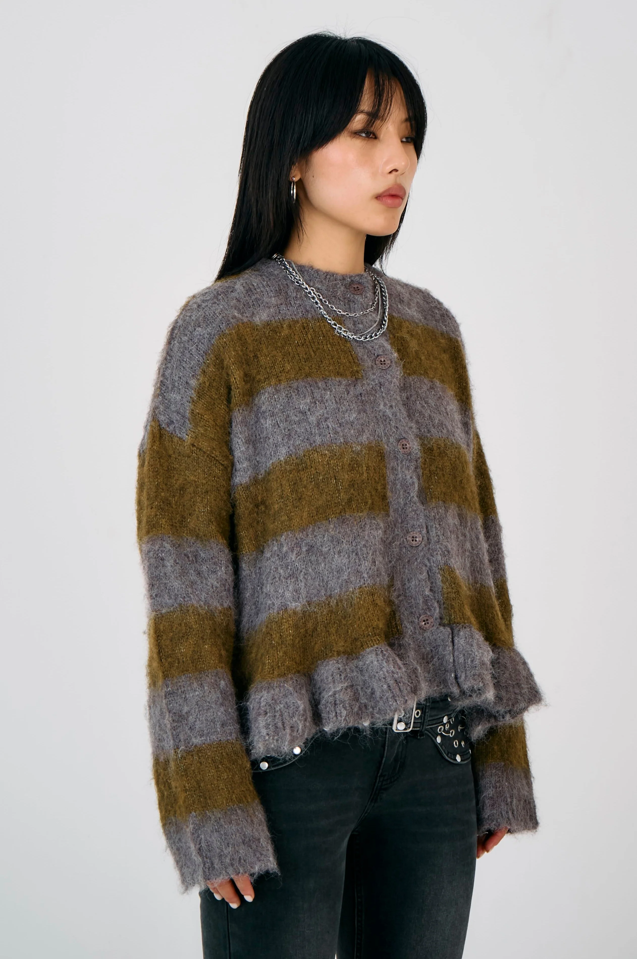 Heather Grunge Stripe Knit Cardigan - Image 3